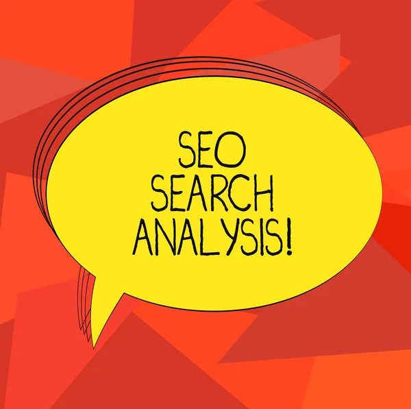 Slovo psaní textu Seo Search analýza. Obchodní koncept pro provádění změn stránky více zviditelnit vyhledávání motory prázdné oválný nastínil pevné barevné bubliny prázdný Text bublina Foto. — Stock fotografie