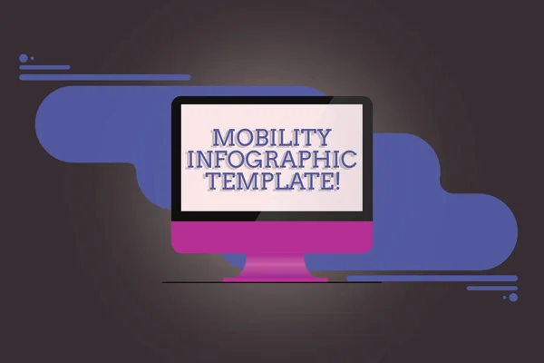 Escrita à mão texto escrevendo Mobility Infographic Template. Conceito que significa visualização de dados para dispositivos móveis Monitor de computador montado Tela refletida em branco no fundo abstrato . — Fotografia de Stock