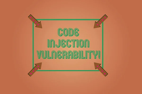 Handwriting text writing Code Injection Vulnerability. Concept meaning introduction of code into an application Square Outline with Corner Arrows Pointing Inwards on Color Background.