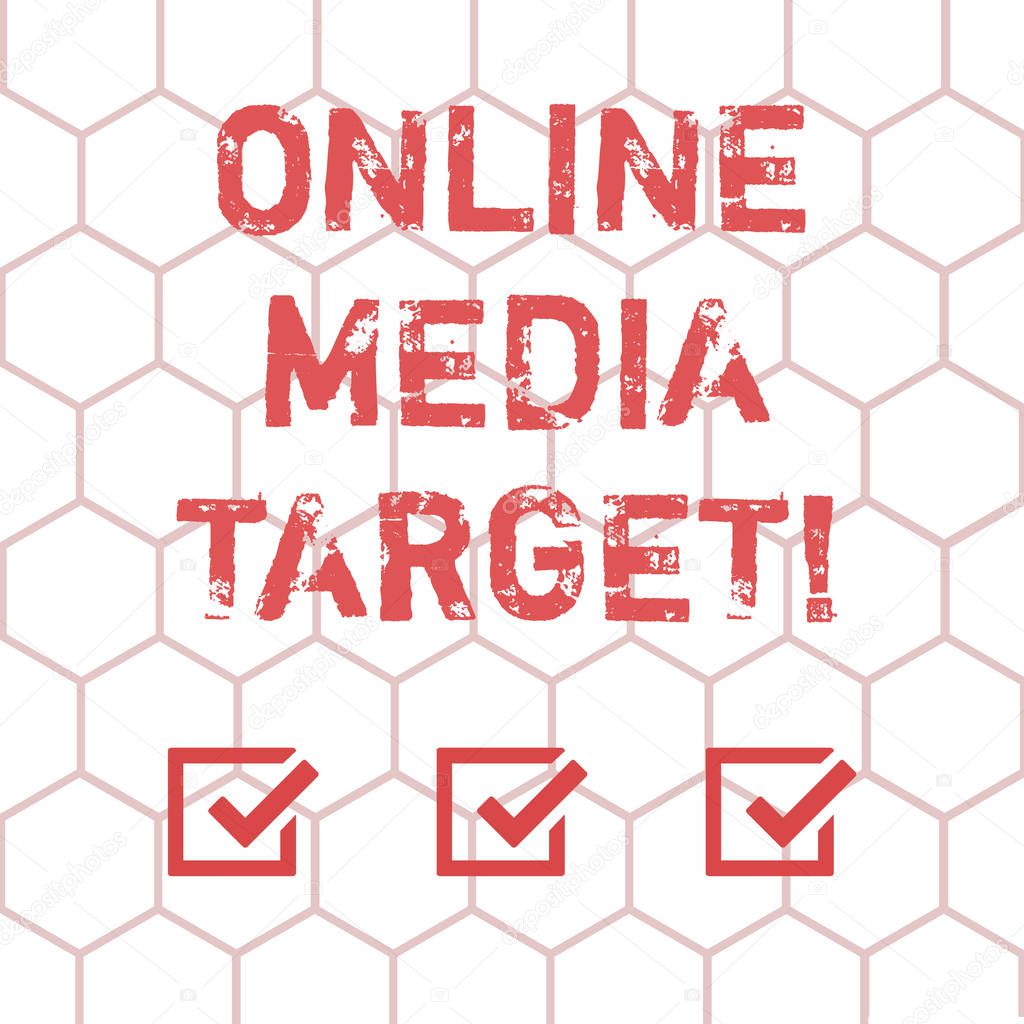 Writing note showing Online Media Target. Business photo showcasing intended audience or readership of publication Outline of Geometric Shape Hexagon in Seamless Repeat Pattern photo.