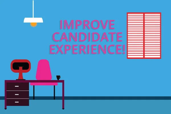 Handwriting text Improve Candidate Experience. Concept meaning Develop jobseekers feeling during recruitment Work Space Minimalist Interior Computer and Study Area Inside a Room photo. — Stock Photo, Image