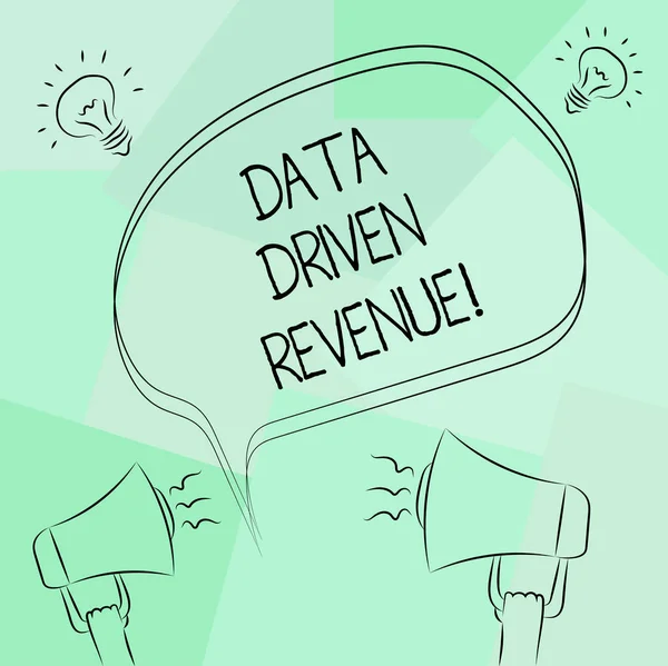 Conceptual hand writing showing Data Driven Revenue. Business photo text makes strategic decisions based analysis interpretation Freehand Outline Sketch of Speech Bubble Megaphone Idea Icon.