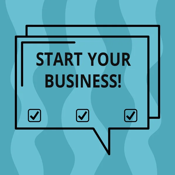 Fogalmi kézzel írás Start Your Business mutatja. Üzleti fénykép bemutató vállalkozó szervezni kis szervezet induló téglalap alakú vázlat átlátszó képregény beszéd buborék tér. — Stock Fotó
