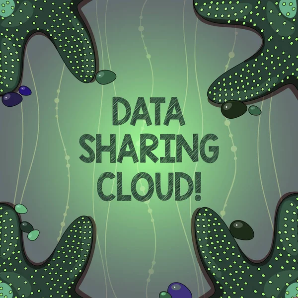 Writing note showing Data Sharing Cloud. Business photo showcasing using internet technologies to share files between users Starfish on Four Corners with Pebbles for Poster Ads Cards.