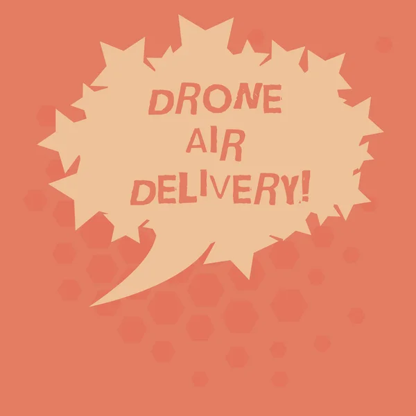 Handgeschreven tekst Drone Air levering. Begrip betekenis unanalysisned antenne voertuig gebruikt voor het vervoer pakketten lege ovaal kleur tekstballon met sterren zoals schetsen foto tekst ruimte. — Stockfoto