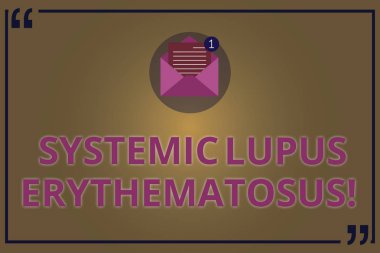 Sistemik Lupus Erythematosus gösterilen Not yazma. İş fotoğraf vitrine bağışıklık sistemi vücudun sağlıklı doku kağıt e-posta iletisiyle tırnağının içine açık zarf saldırı.