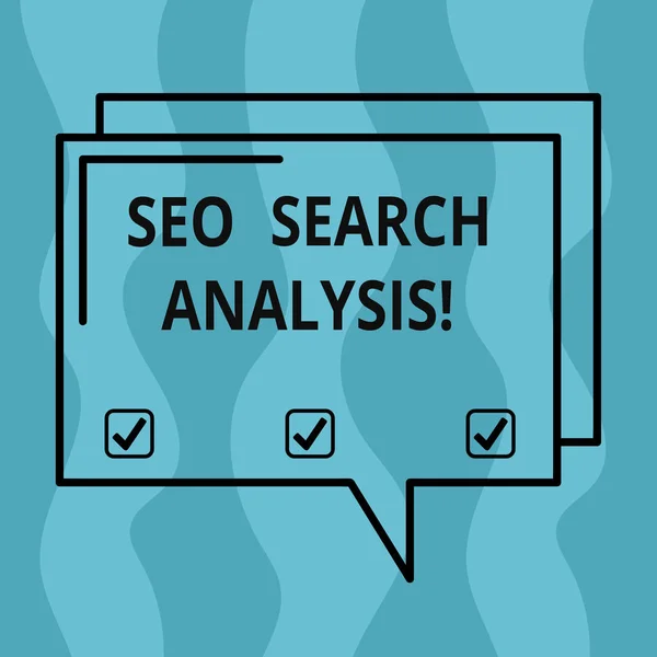 Begrepsskrift som viser Seo Search Analysis. Forretningsfoto-visning på nettstedet gjør endringer mer synlige søkemotorer Rektangulære Outline Transparent Comic Speech Bubble Space . – stockfoto