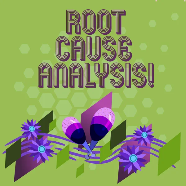Segno di testo che mostra l'analisi delle cause radice. Metodo concettuale di risoluzione dei problemi utilizzato per identificare le cause Colorful Instrument Maracas Fiori fatti a mano e personale musicale curvo . — Foto Stock