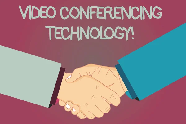 Kavramsal el video konferans teknolojisi gösterilen yazma. İş fotoğraf metin insanlar genel olarak video verilerine Hu analiz sallayarak elleri anlaşması işaret saygı ve onur etkileşim.. — Stok fotoğraf