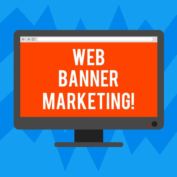 Text sign showing Web Banner Marketing. Conceptual photo entails to embed an advertisement in a web page Blank Computer Desktop Monitor Color Screen Mounted with Progress Bar. — Stock Photo, Image