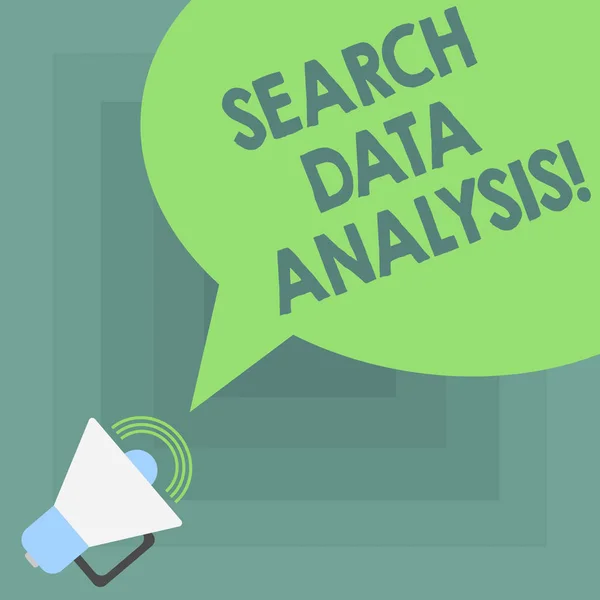 Escritura manual conceptual que muestra el análisis de datos de búsqueda. Proceso de presentación de fotos de negocios de evaluación de datos utilizando herramientas analíticas Megáfono con volumen de sonido y burbuja de voz en color en blanco . — Foto de Stock