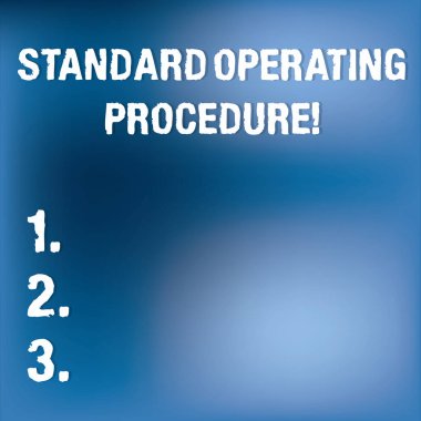 Standart çalışma prosedürü gösterilen metin işareti. Bir rutin bulanık ışık yanıp sönen apaçık boş mavi puslu yer üstünde için Poster duvar kağıdı gerçekleştirme konusunda kavramsal fotoğraf ayrıntılı yol tarifi.