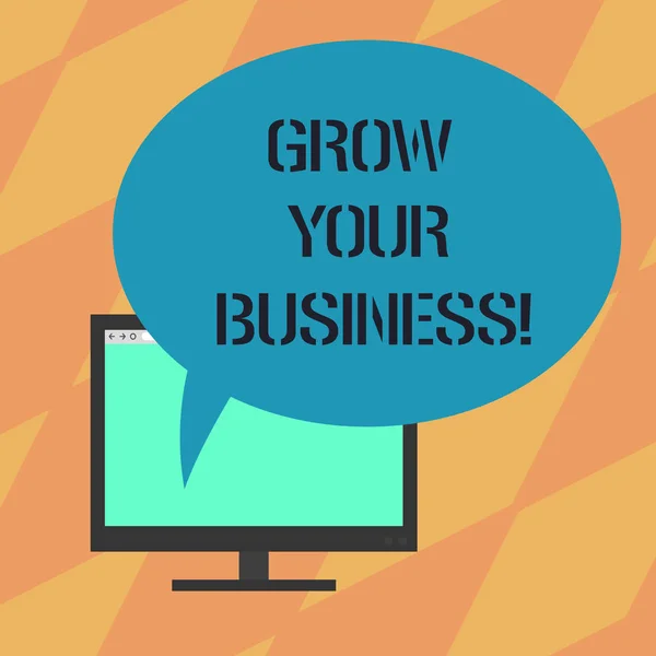 Tekst teken weergegeven: Grow Your Business. Conceptuele foto verbetering van de zekere mate van ondernemingen bedrijven succes inbouw Computer Monitor leeg scherm met ovale kleur tekstballon. — Stockfoto