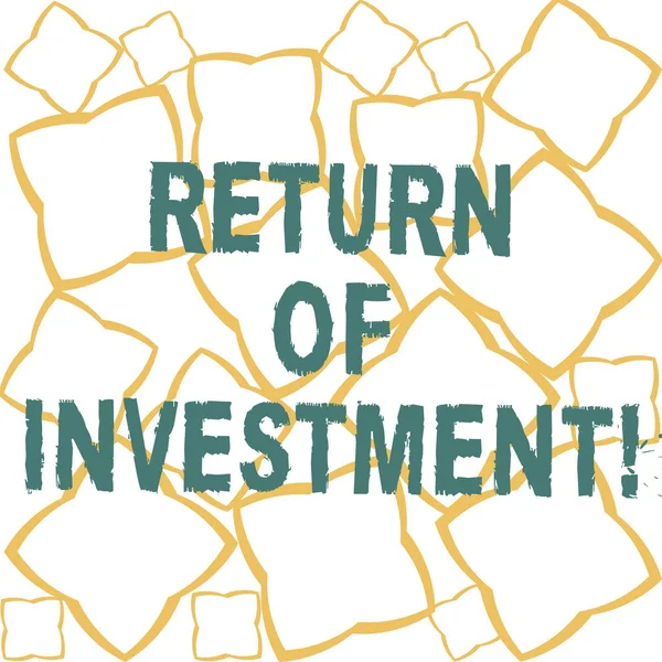 Handwriting text Return Of Investment. Concept meaning measures the gain or loss generated on an investment Ribbon Strips Formed as Geometric Shapes in Seamless Repeat Pattern photo.