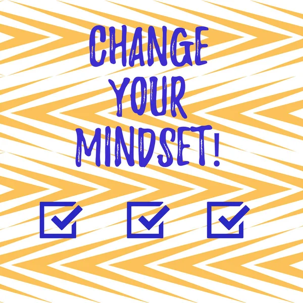 Handwriting text writing Change Your Mindset. Concept meaning fixed mental attitude or disposition demonstrating responses Vertical Zigzag Lines Alternate Color in Seamless Geometric Pattern photo.