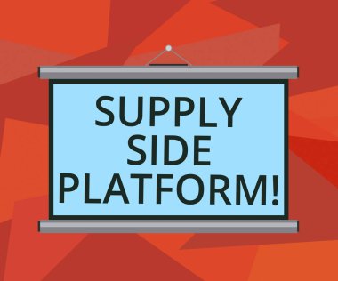 Word metin kaynağı yan Platform yazma. İş kavramı konferans sunum için otomatik bir sistem üzerinde boş duvara asılmış projeksiyon ekran taşınabilir reklamları koyar yazılım için.