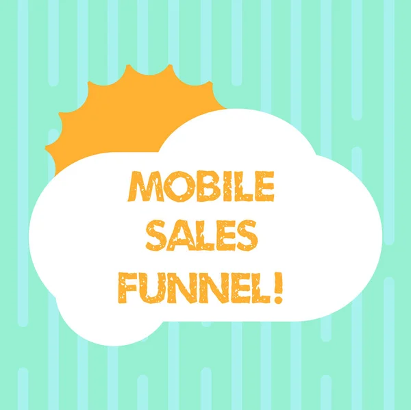 Письменный текст Mobile Sales Funnel. Бизнес-концепция визуальной метафоры пути, выбранного потенциальным клиентом Sun Hiding Shining Behind Blank Fluffy Color Cloud фото для плакатов . — стоковое фото