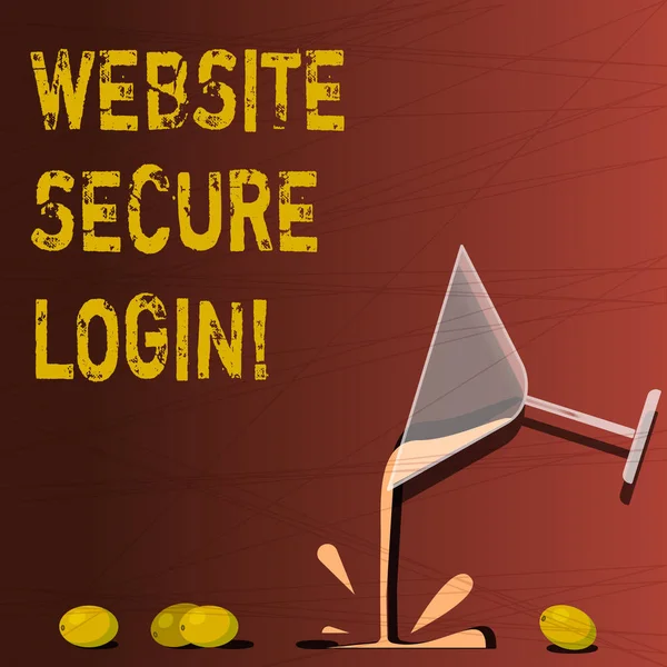 Text sign showing Website Secure Login. Conceptual photo Uses SSL to encrypt the user name and password Cocktail Wine Glass Pouring Liquid with Splash Grapes and Shadow photo.