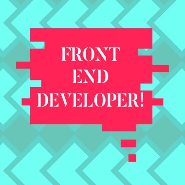 Front End Geliştirici gösterilen metin işareti. Kavramsal fotoğraf bilgisayar programcısı kodları ve görsel öğeler boş renk konuşma balonu bulmaca parça şekli fotoğrafta sunu reklamlar için oluşturur..