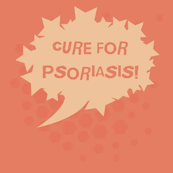 Почерк текста Cure For Psoriasis. Концепция означает использование только кремов и мазей, которые применяют пустой пузырь речи овального цвета кожи со звездами в качестве наброска фото Текстовое пространство . — стоковое фото