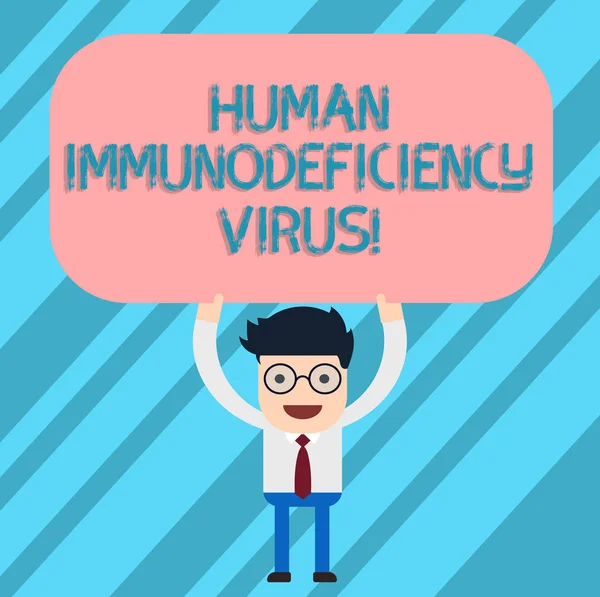 Ordet skriver text Huanalysis immunbristvirus. Affärsidé för virus i huanalysis blod som försvagar immunsystemet Man stående håller ovanför hans huvud Blank rektangulär färgade ombord. — Stockfoto