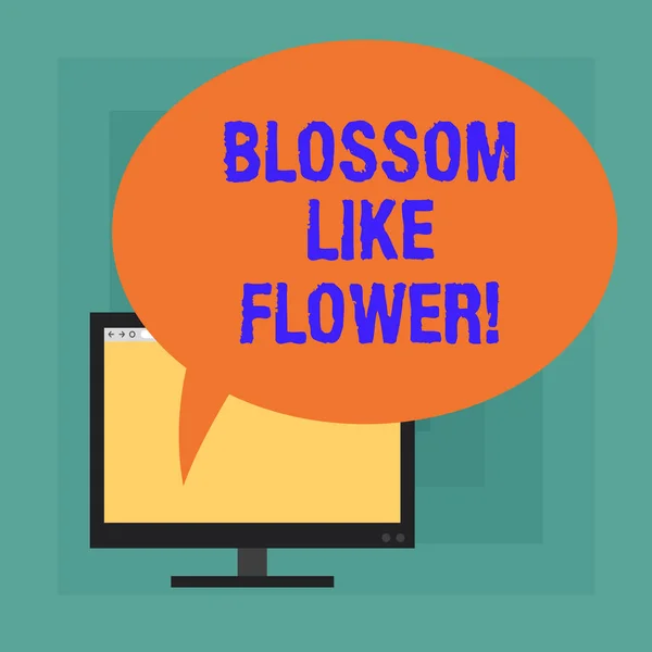 Escritura a mano conceptual que muestra Blossom Like Flower. Planta o árbol de texto de foto comercial que formará las semillas o la pantalla en blanco de computadora montada en la fruta con burbuja de habla de color oval . — Foto de Stock