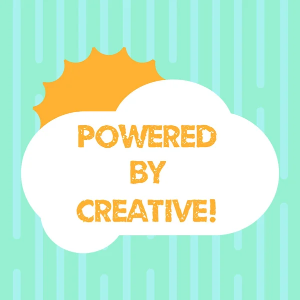 Testo di scrittura di parole Powered By Creative. Business concept per caratterizzato da originalità di pensiero o inventiva Sun Hiding Shining Behind Blank Fluffy Color Cloud foto per Poster Ads . — Foto Stock