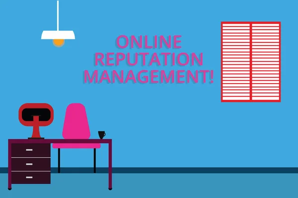 Handgeschreven tekst Online Reputation Management. Begrip betekenis nemen controle van de on line conversatie werkcomputer ruimte minimalistische interieur en gebied binnen een studeerkamer foto. — Stockfoto