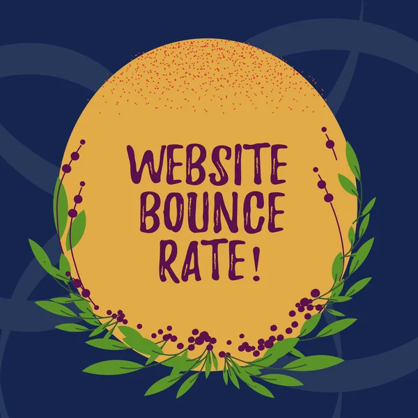 Palavra escrita texto Website Bounce Rate. Conceito de negócio para o termo do marketing do Internet usado na análise do tráfego da correia fotorreceptora Forma oval da cor vazia com folhas e brotos como a fronteira para o convite . — Fotografia de Stock