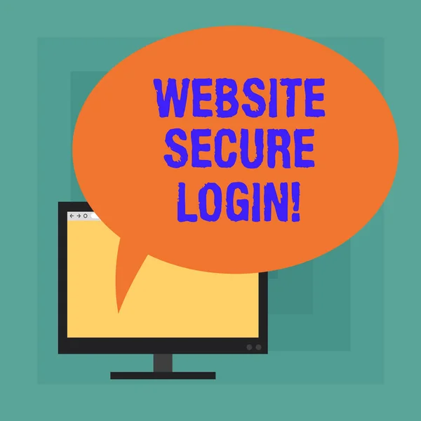 Conceptual hand writing showing Website Secure Login. Business photo text Uses SSL to encrypt the user name and password Mounted Computer Blank Screen with Oval Color Speech Bubble.