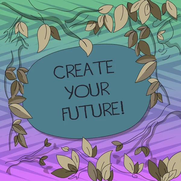 Концептуальный почерк, показывающий "Создай будущее". Текст бизнес-фото тяжело работать, чтобы сформировать свою жизнь и иметь хорошую карьеру Дерево ветви разбросаны листья чистый цвет текстового пространства . — стоковое фото