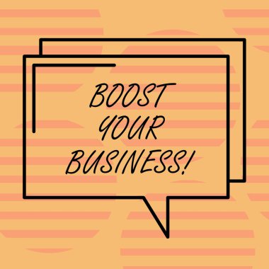 Word metin Boost Your iş yazma. Bazı şirketler başarı büyüme dikdörtgen anahat saydam çizgi konuşma balonu fotoğraf boşluk ölçüsü geliştirmek için iş kavramı.