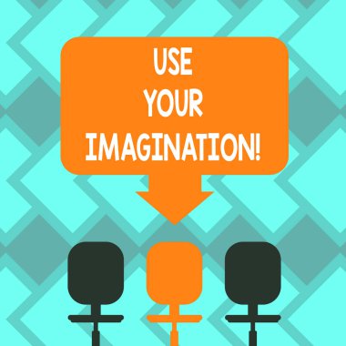 Kullanım Your hayal gösterilen metin işareti. Boş alan renk ok işaret birine üç döner sandalyeler fotoğraf fikirlerin zihinsel resimler oluşturmak için yetenek kullanarak kavramsal fotoğraf.