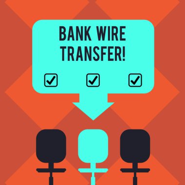 El yazısı metin banka havalesi. Anlamı para bir banka diğerine gider ya da başka bir kullanarak kredi kavramı ağ boş alan renk ok işaret birine üç döner sandalyeler fotoğraf.