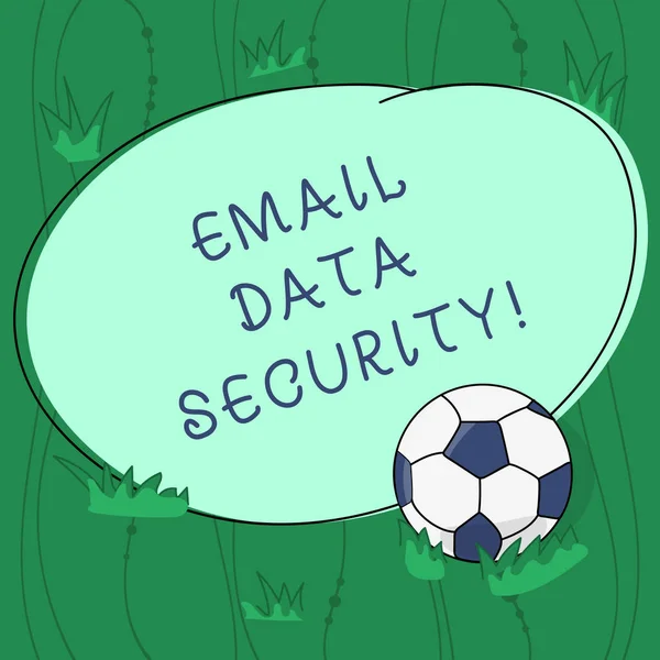 Handwriting text writing Email Data Security. Concept meaning collective measures used to secure access and content Soccer Ball on the Grass and Blank Outlined Round Color Shape photo.