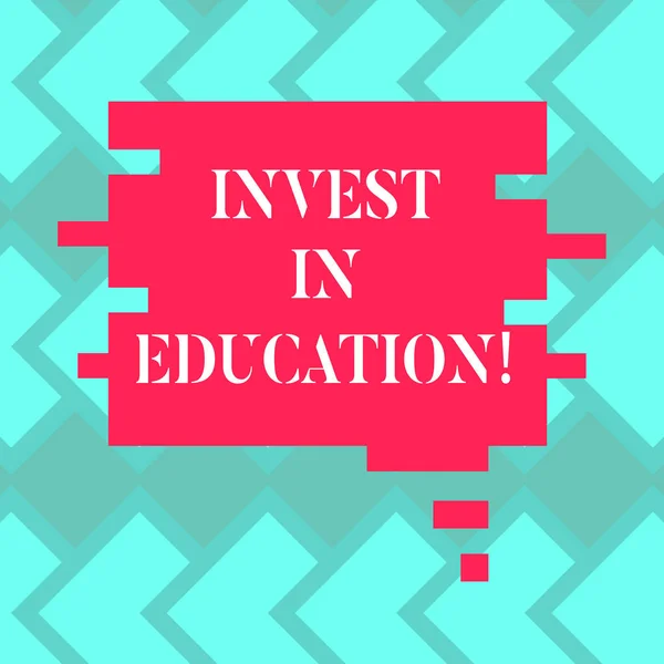 Text sign showing Invest In Education. Conceptual photo sponsor agrees provide student with funding for college Blank Color Speech Bubble in Puzzle Piece Shape photo for Presentation Ads.