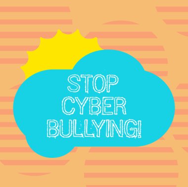 Word metin durdurmak siber zorbalık yazma. İş kavramı önlemek için kullanmak Sun gizleme parlayan arkasında boş kabarık renk bulut fotoğraf Poster reklamları için gösteren elektronik iletişim kabadayı.