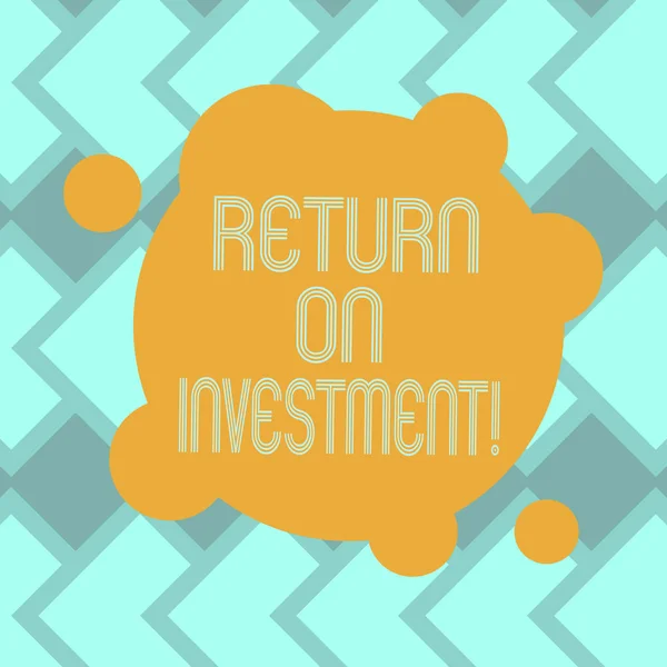 Tekst teken weergegeven: Return On Investment. Conceptuele foto meet de winst of het verlies gegenereerd op een investering leeg vervormd kleur ronde vorm met kleine cirkels abstracte foto. — Stockfoto