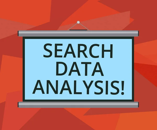 Texto de escritura de palabras Análisis de datos de búsqueda. Concepto de negocio para el proceso de evaluación de datos utilizando herramientas analíticas Pantalla de proyección colgada de pared portátil en blanco para presentación de conferencias . — Foto de Stock