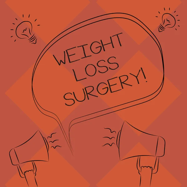 Handwriting text Weight Loss Surgery. Concept meaning do on stomach intestines to help demonstrating extreme obesity Freehand Outline Sketch of Blank Speech Bubble Megaphone Sound Idea Icon.