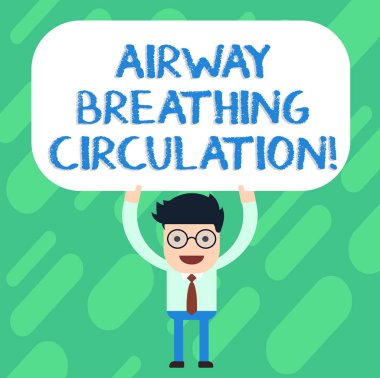El yazısı metin hava dolaşımını nefes. Bellek yardım kurtarma ekipleri Cpr adam ayakta tutan yukarıda gerçekleştirmek için onun kafa boş dikdörtgen renkli tahta anlam kavramı.