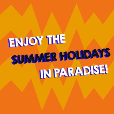Enjoy yaz tatil In Paradise gösterilen Not yazma. Gitmek güzel vitrine iş fotoğraf Poster reklam için tatil sezonu geometrik tasarım Zigzag boş metin alanı yerleştirir.