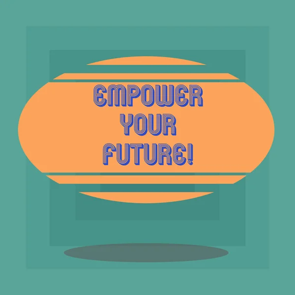 Conceptual hand writing showing Empower Your Future. Business photo text career development and employability curriculum guide Blank Color Oval Shape with Horizontal Stripe Floating and Shadow. — Stock Photo, Image