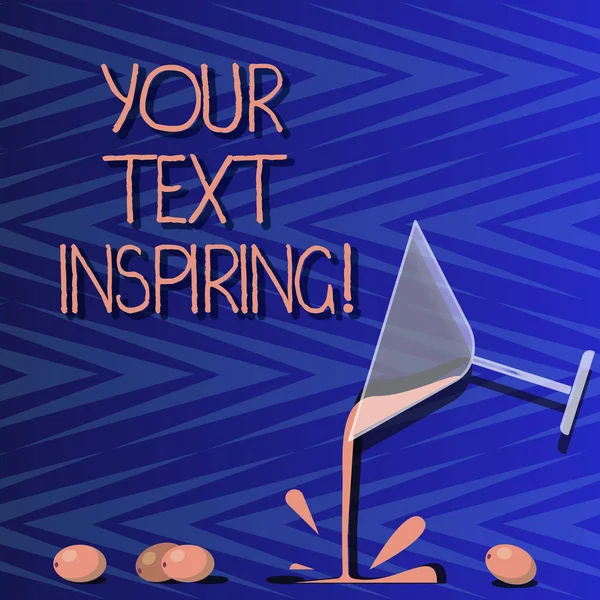 Word writing text Your Text Inspiring. Business concept for words make you feel exciting and strongly enthusiastic Cocktail Wine Glass Pouring Liquid with Splash Grapes and Shadow photo.