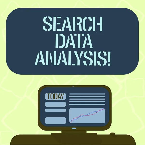 Handwriting text writing Search Data Analysis. Concept meaning process of evaluating data using analytical tools Mounted Computer Screen with Line Graph on Desk Blank Color Text Box. — Stock Photo, Image