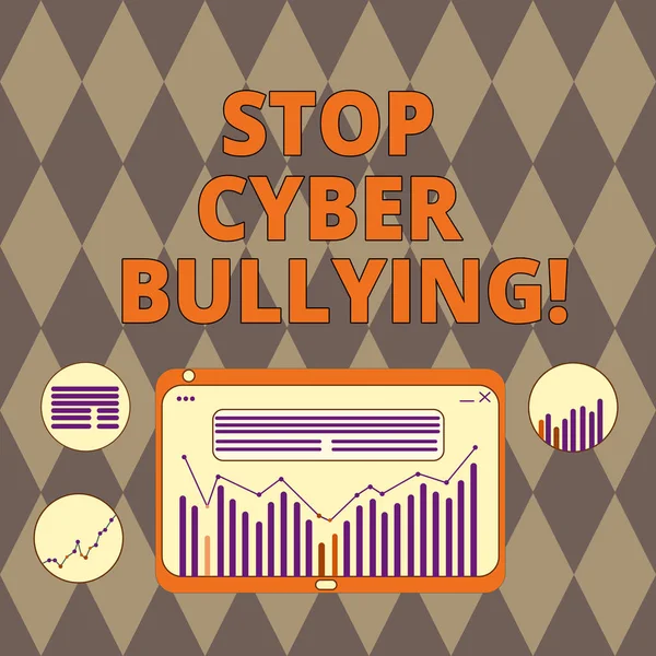 Handwriting text writing Stop Cyber Bullying. Concept meaning prevent use of electronic communication bully demonstrating Digital Combination of Column Line Data Graphic Chart on Tablet Screen. — Stock Photo, Image