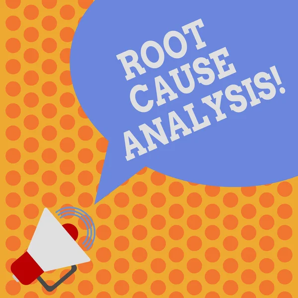 Schreibnotiz mit Ursachenanalyse. Business-Foto präsentiert Methode der Problemlösung zur Identifizierung von Ursachen Megafon mit Lautstärke-Symbol und leere Farbe Sprechblase Foto. — Stockfoto