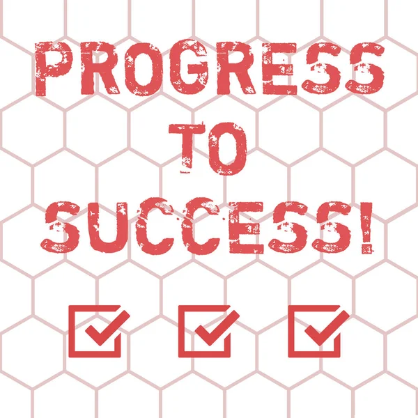 Writing note showing Progress To Success. Business photo showcasing achievement of desired visions and planned goals Outline of Geometric Shape Hexagon in Seamless Repeat Pattern photo. — Stock Photo, Image