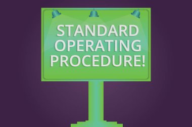 Standart çalışma prosedürü gösterilen Not yazma. Tek ayak üstünde bir rutin boş lamba ışıklı renk tabela açık reklamları fotoğraf Mounted gerçekleştirme konusunda ayrıntılı talimatlar vitrine iş fotoğraf.