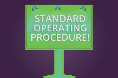 Writing note showing Standard Operating Procedure. Business photo showcasing Detailed directions on how to perform a routine Blank Lamp Lighted Color Signage Outdoor Ads photo Mounted on One Leg. clipart
